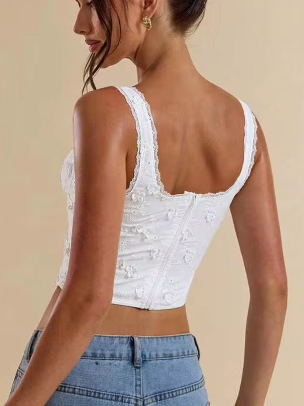 NWT SHEIN BAE White Floral Eyelet Embroidery Camisole Top SMALL - Picture 2 of 5